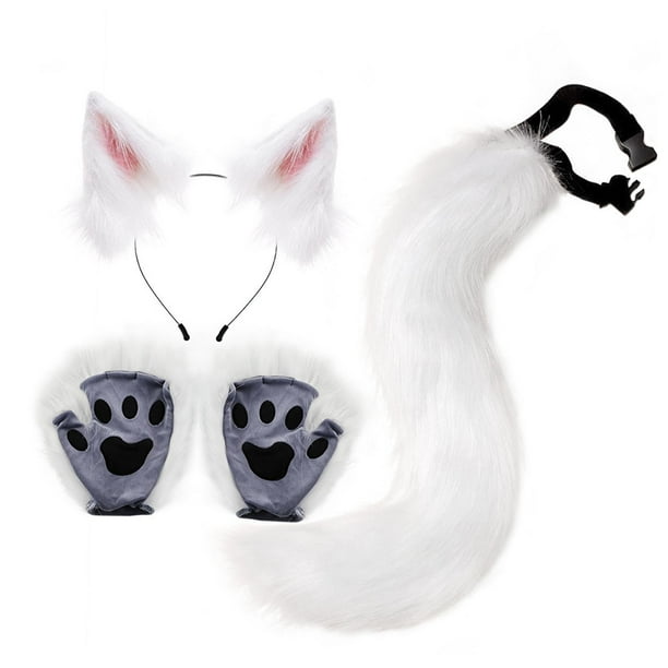 Sonducket Disfraz de gato Animal Cosplay Gatito Felpa Orejas Furry Fancy Dress up Disfraces de disfraces Blanco