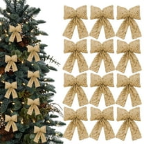 DIYMAG 12 Pcs Christmas Tree Bow Decoration Glitter Bows Christmas Bow, Sequine Bows for Christmas Party Decoration (Gold)