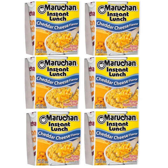 Maruchan Instant Lunch Cheddar Cheese Flavor Ramen Noodles, 2.25 oz Shelf Stable Cup pack of 6
