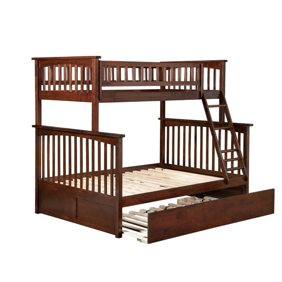 Columbia Bunk Bed Twin over Full with Full Size Urban Trundle Bed in Walnut