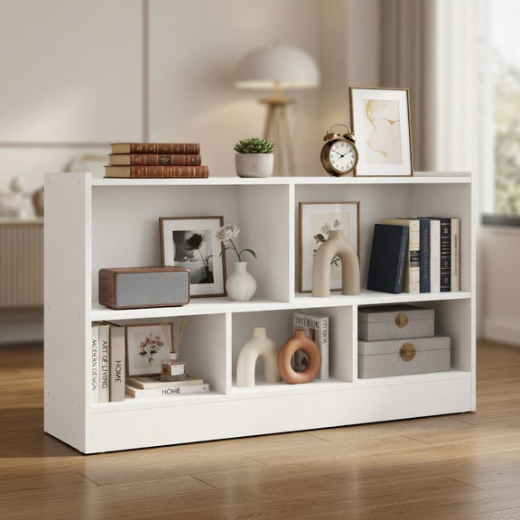 Kadyn Kids Bookshelf Bookcase, Toy Storage Cubby,Toy Storage Shelf, Kids 2-Shelf Bookcase 5-Cube Wood Toy Storage Cabinet Organizer-White