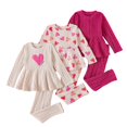 thumbnail image 3 of LRen Girls Outfits,Valentine's Day 3 Piece Infant Girl Ruffle Bowknot Heart Top + Ribbed Print Pants Clothing 3pc Set Toddler Valentines,Hot Pink,4-5 Years, 3 of 8