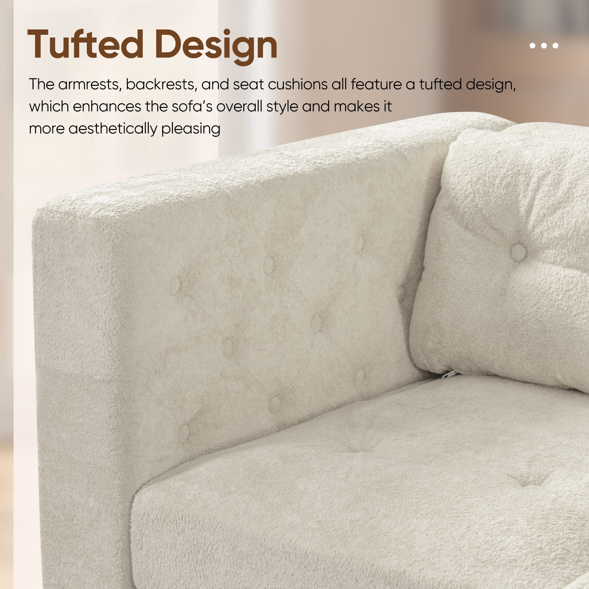 Lunale 78" Chenille 3-Seater Sofa, Modern Mid‑Century Upholstered Couch for Living Room, Apt., Tufted Design & Wood Legs, Beige
