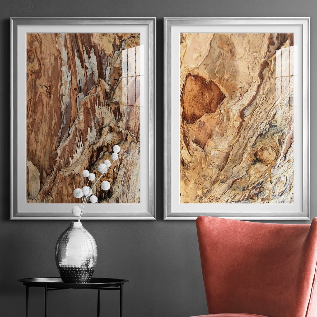 Wexford Home Tree Texture Triptych I Premium Framed Print, 22.5" x 30.5" - Ready to Hang, Silver (Set of 2)