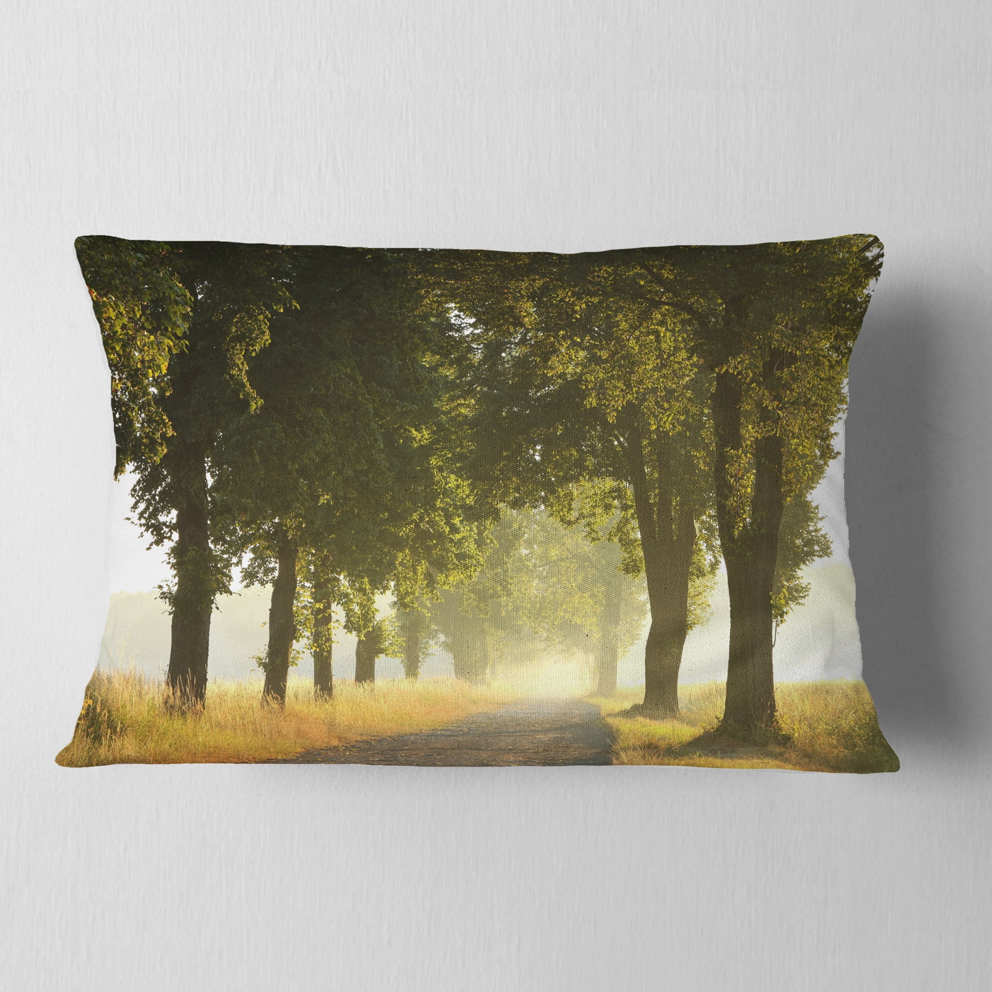 Designart Country Road Below Green Trees - Landscape Photo Throw Pillow - 12x20