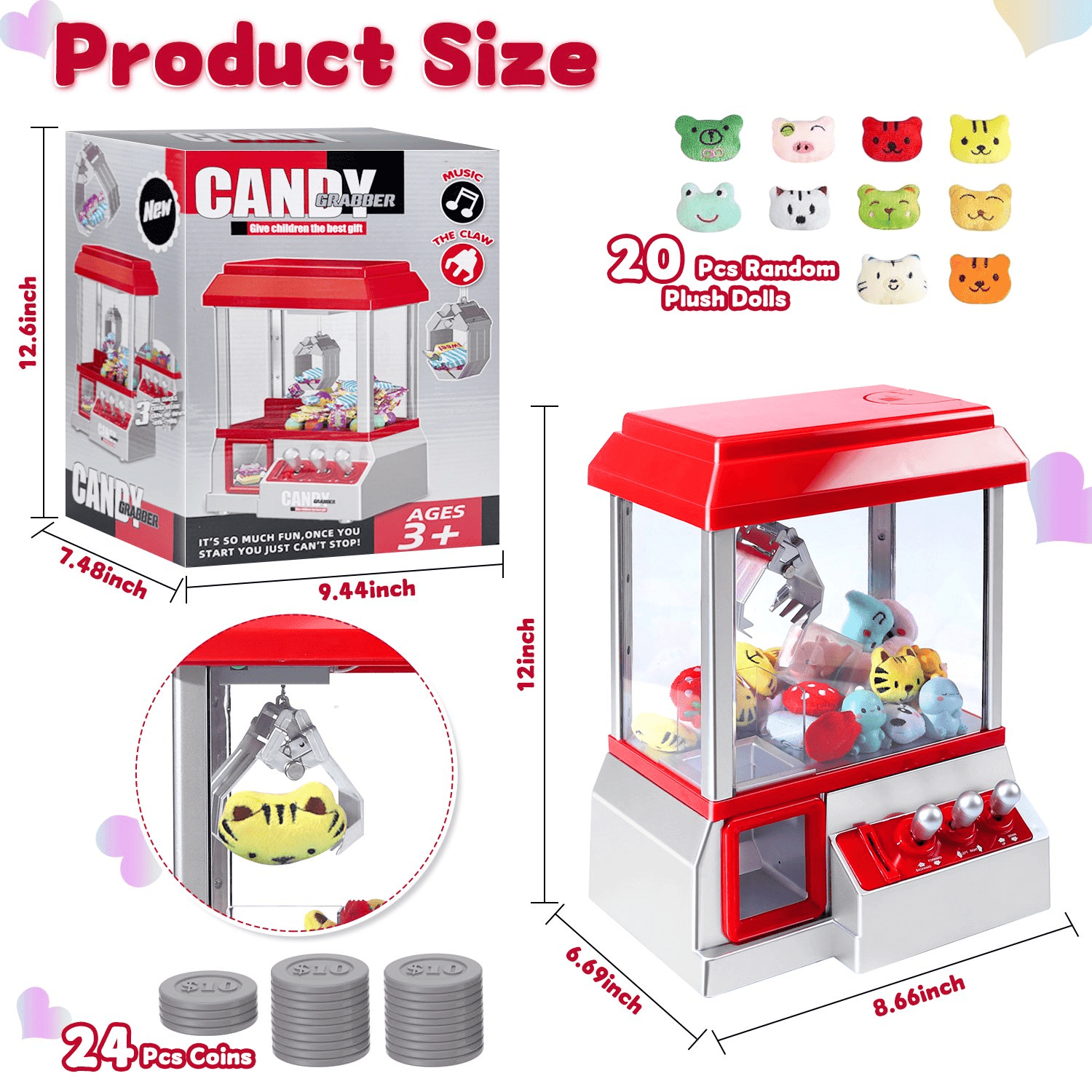 Somnr Claw Machine Arcade Toy with Sound - Children's Candy Dispenser Vending Game, Perfect Christmas & Birthday Present for Ages 3+