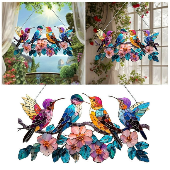 Stained Glass Window Hanging Decorative Ornament Acrylic Art Piece for Indoor Outdoor Spaces Unique 2D Flat Design Stylish Home Accessory