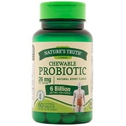Nature's Truth Chewable 6 Billion Probiotics Tablets, Natural Berry, 60 Count