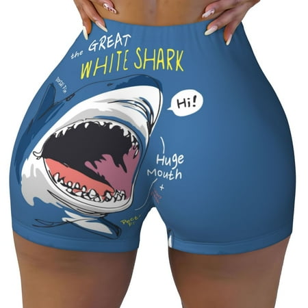 Workout Shorts Women  Great White Shark Biker Shorts for Women Running Gym Spandex Shorts Tummy Control