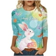 thumbnail image 2 of Xixinqiwan Womens 3/4 Sleeve Blouses,Women Happy Easter Egg Gift Blouses for Ladies Elbow 3/4 Sleeve Round Neck Funny Bunny Easter Graphic Tops Tees, 2 of 5