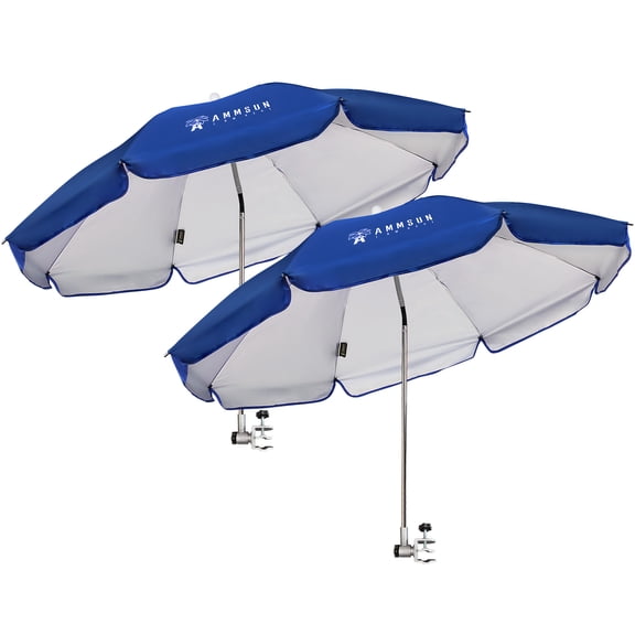 AMMSUN XL 52 inch Beach Patio Chair Umbrella with Upgraded Clamp 360° Swivel UPF50 ,Blue/New 2 PACK