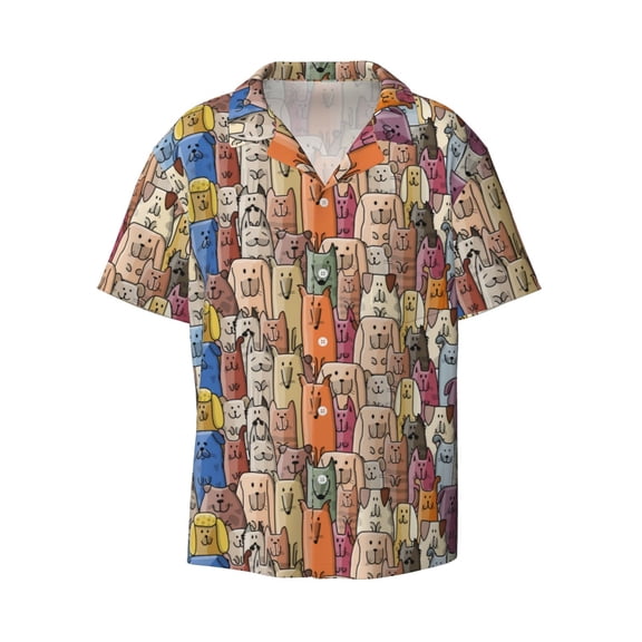 Xecao offers the Funny Dogs Family for Men's Casual Short-sleeved Shirt, a button-up collared shirt with a pocket, perfect for beach vacations and yacht travel in the Small size.