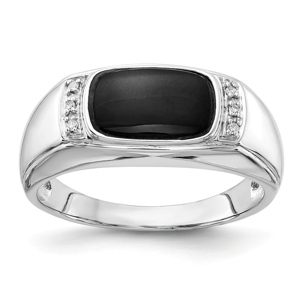 AA Jewels - Solid 14k White Gold Onyx and Diamond Men's Ring Band Size ...
