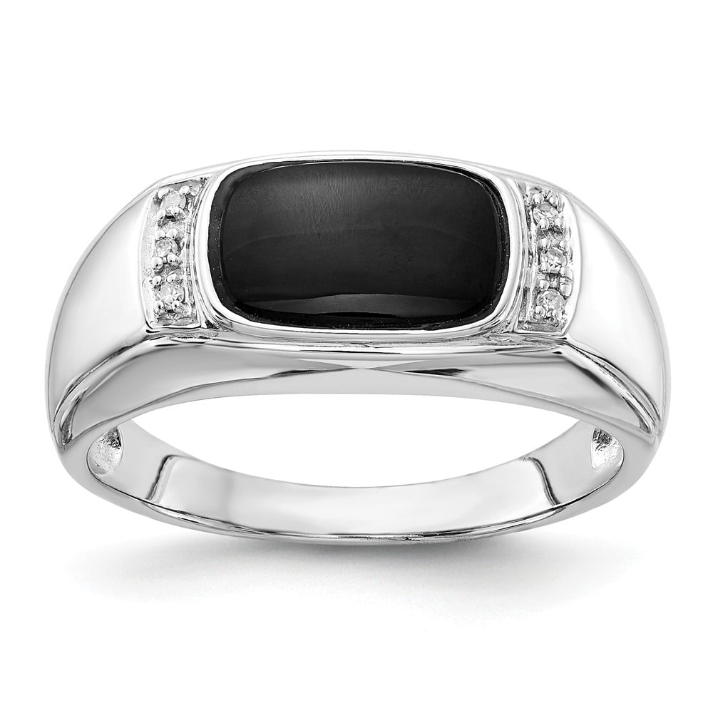AA Jewels Solid 14k White Gold Onyx and Diamond Men's Ring Band Size