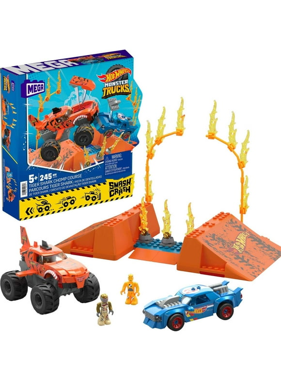 MEGA Hot Wheels Tiger Shark Chomp Course Monster Truck Building Toy with 2 Figures (245 Pieces)