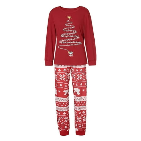

Christmas Family Holiday Pajamas Matching Set Tree Print Christmas Top Sleepwear S Red Dad