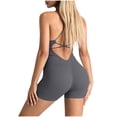 thumbnail image 6 of Women’s Seamless Yoga Jumpsuit One Piece Workout Romper, Backless Criss Cross Spaghetti Strap Bodycon Short Bodysuit for Gym Fitness Running Pilates Dark Gray L, 6 of 7