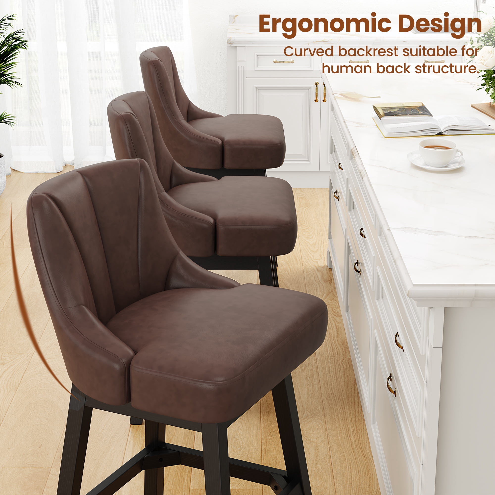 LainTene 26" Swivel Bar Stools with Backs, 26" Counter Height Bar Stools, Extra Upholstered Counter Barstools with Square Solid Wood Legs for Kitchen Island, Dining Room
