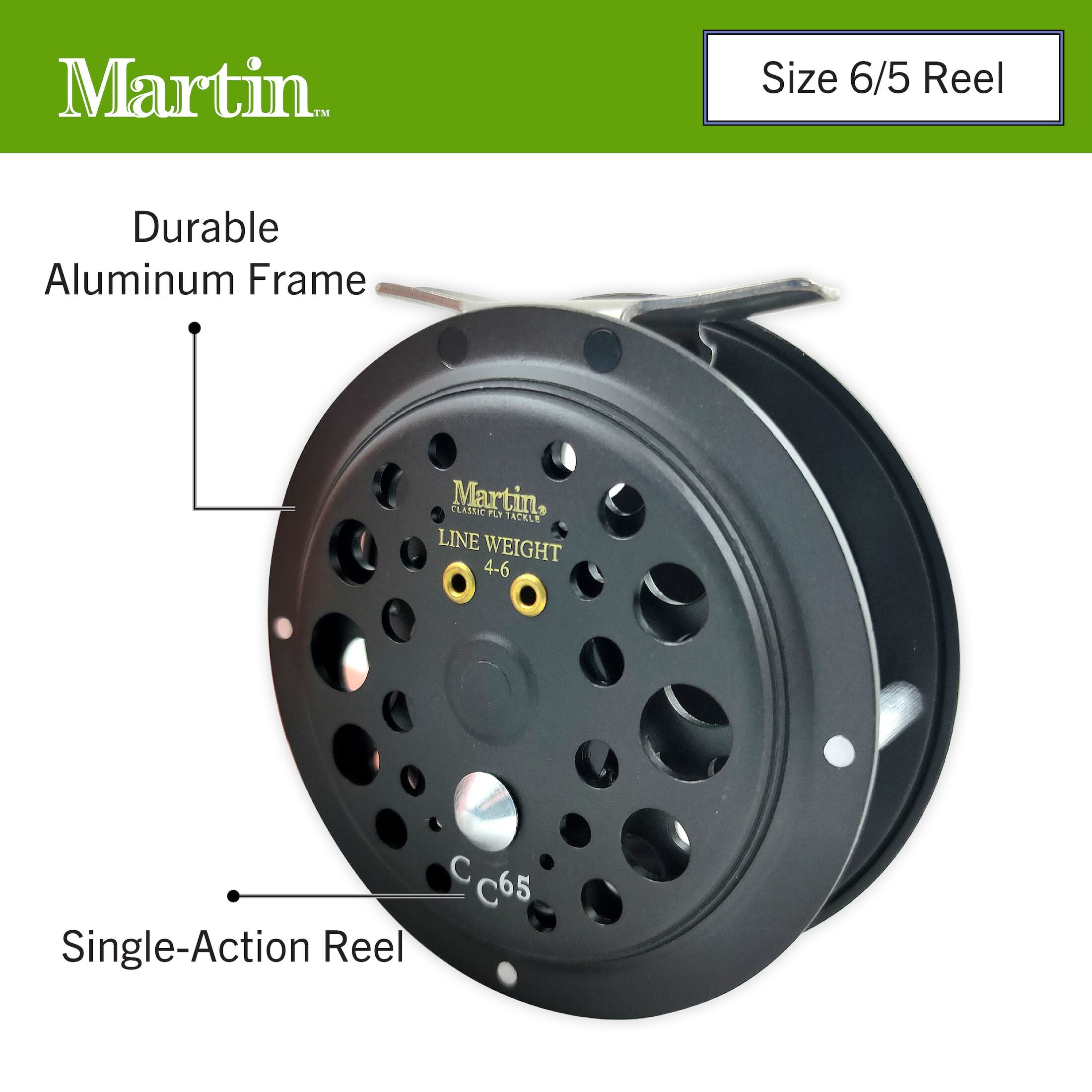 Martin Caddis Creek Fly Fishing Reel, Size 6/5 Single Action Fly Reel,  Brown 