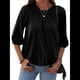 thumbnail image 3 of Camiseta de Cuello Redondo para Mujer, Blusa de Algodón de Media , Mangas 3/4, Informal, Holgada, Plisada, Básica. Negro XXL, 3 of 7