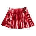 thumbnail image 6 of KHONTS Women's Metallic Mini Skirt Low Rise Buckle Detail Zipper Slit Short Pleated Skirt Red XL, 6 of 7