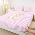 thumbnail image 4 of Erosebridal Gold Initial Letter E Queen Sheet Sets for Kids, Pink Stripes Bed Set, 4 Pieces, 4 of 5