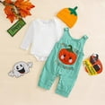 thumbnail image 2 of Caqnni Halloween Baby Girl Boy Clothes Toddler Pumpkin Sweatshirt Long Sleeve Shirt Top Pocket Pants Fall Outfit Halloween Pajamas & Dailywear Set (12-18 Months,Green), 2 of 6