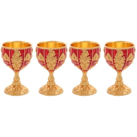 

4 Pcs Vintage Wine Cup Fashionable Wedding Glasses Goblet European-American Style Zinc Alloy