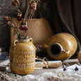 thumbnail image 3 of Rustic Reach 10.2” Handmade Yellow Brown Ceramic Vase, 3 of 7
