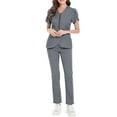 thumbnail image 2 of WULMLEO Womens Scrubs Outfits 2 Piece Short Sleeve Soft Comfortable Scrub Sets Stretch V Neck Trendy Nursing Workwear Tops and Pants Medical Working Petite Nurse Uniform Gray XS, 2 of 5