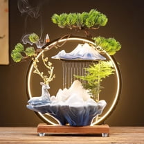 Indoor Water Fountain with Mist, 14" Tall Zen Indoor Waterfall Fountain with Round LED Light, Mist Maker and Incense Holder, Zen Meditation Decoration for Home Office