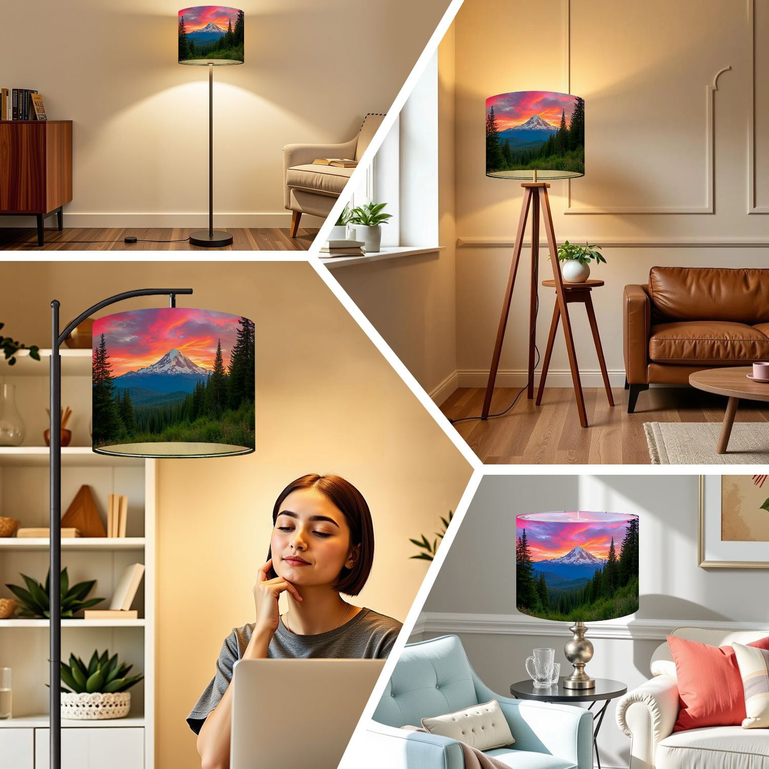 Linen Drum Lampshades Beautiful Vista Mount Hood Oregon 13"x13"x10" Light Shade for Table Lamps Floor Lamps Drum Lamp Shades Lampshade Replacement Kids Bedroom Cabin Decor Assembly Required