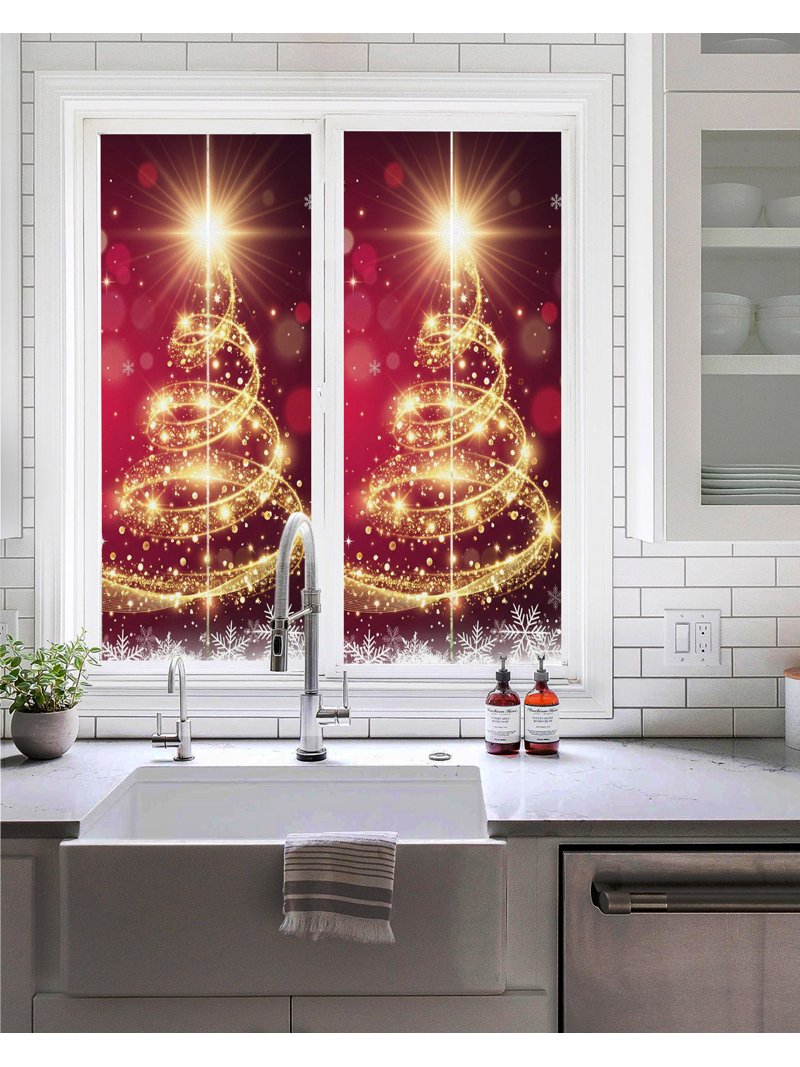 Whimsical Christmas Window Privacy Film Modern Gold Christmas Tree ...