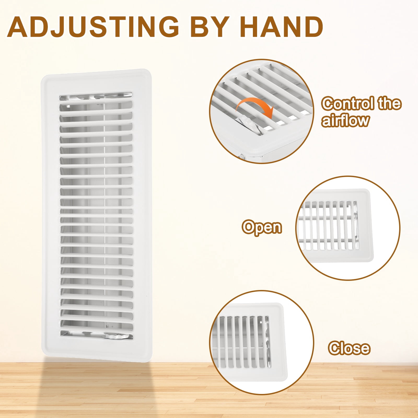 4x12 Inch Floor Vent Covers, Floor Registers Metal Walkable Air Vent Covers Easy Adjustable Air Supply Lever, White 6 Pcs