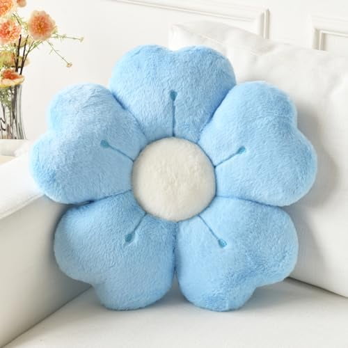 Flower Pillow, Flower Shaped Pillow Decorative Throw Pillows for Bed Couch, Cute Daisy Pillow Dorm Decor Floor Seating Cushion (Blue, 15 Inches)