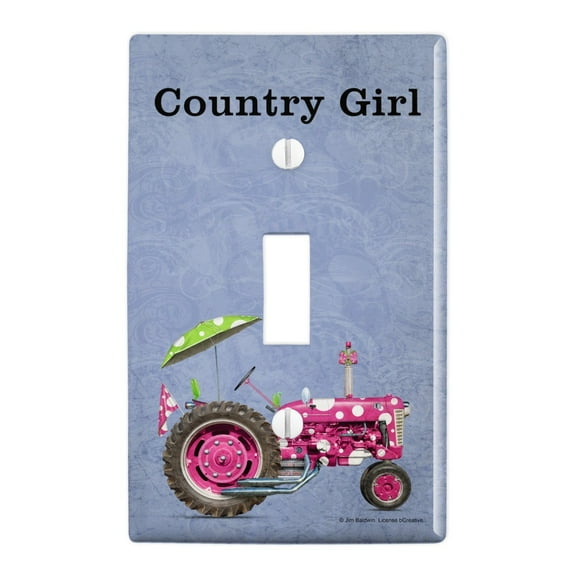 Farm Tractor Country Girl Pink Polka Dot Farming Plastic Wall Decor Toggle Light Switch Plate Cover