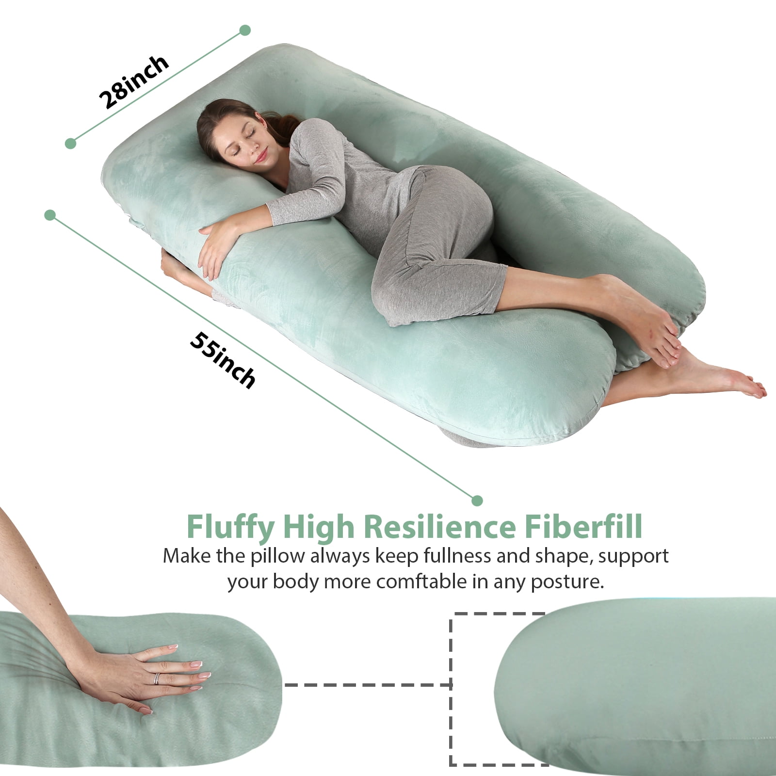 BATTOP Pregnancy Pillow,U-Shape Full Body Maternity Pillow with Removable Cover for Adults Sleeping,Support for Head,Back,Hips,Legs,Belly