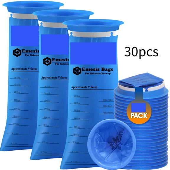 OFEFE Disposable Vomit Bags 30 Pack - 1000ml Leak-Proof & Odor-Proof Barf Bags for Motion Sickness, Medical Grade Emesis Bags for Travel, Car, Airplane, Boat, Road Trips, Nausea Relief for Kids