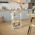 thumbnail image 5 of vhibuon Slim Rolling Cart  Rolling Spice Rack Next to Fridge  Narrow Kitchen Trolley on Wheels with Storage  Mobile 4-Tire Narrow Shelf with Mesh Basket  7.3\u201C Inch Deep  White, 5 of 9