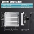 thumbnail image 2 of 7 Inch Shutter Exhaust Fan, Wall Mount Attic Fan with Power Cord for Greenhouses, Sheds, Garages, Chicken Coops, Barns Ventilation, 760 CFM, 2 of 7
