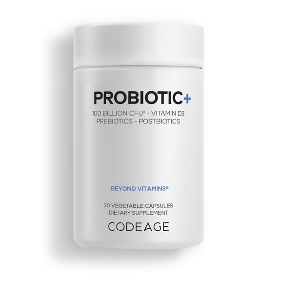 Codeage Probiotic  100 Billion CFU Supplement - 12-Strain Probiotic Blend, Organic Prebiotic Fiber, Postbiotics, Vitamin D3, Zinc Bisglycinate, Quercetin - for Men & Women - Non-GMO- 30 Capsules