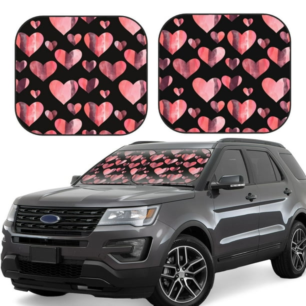 Fotbe Hearts Juego de 2 Piezas de Parasoles para Parabrisas | Bloqueador Solar para Auto | Accesorios Plegables para Protección Solar Interior-Large