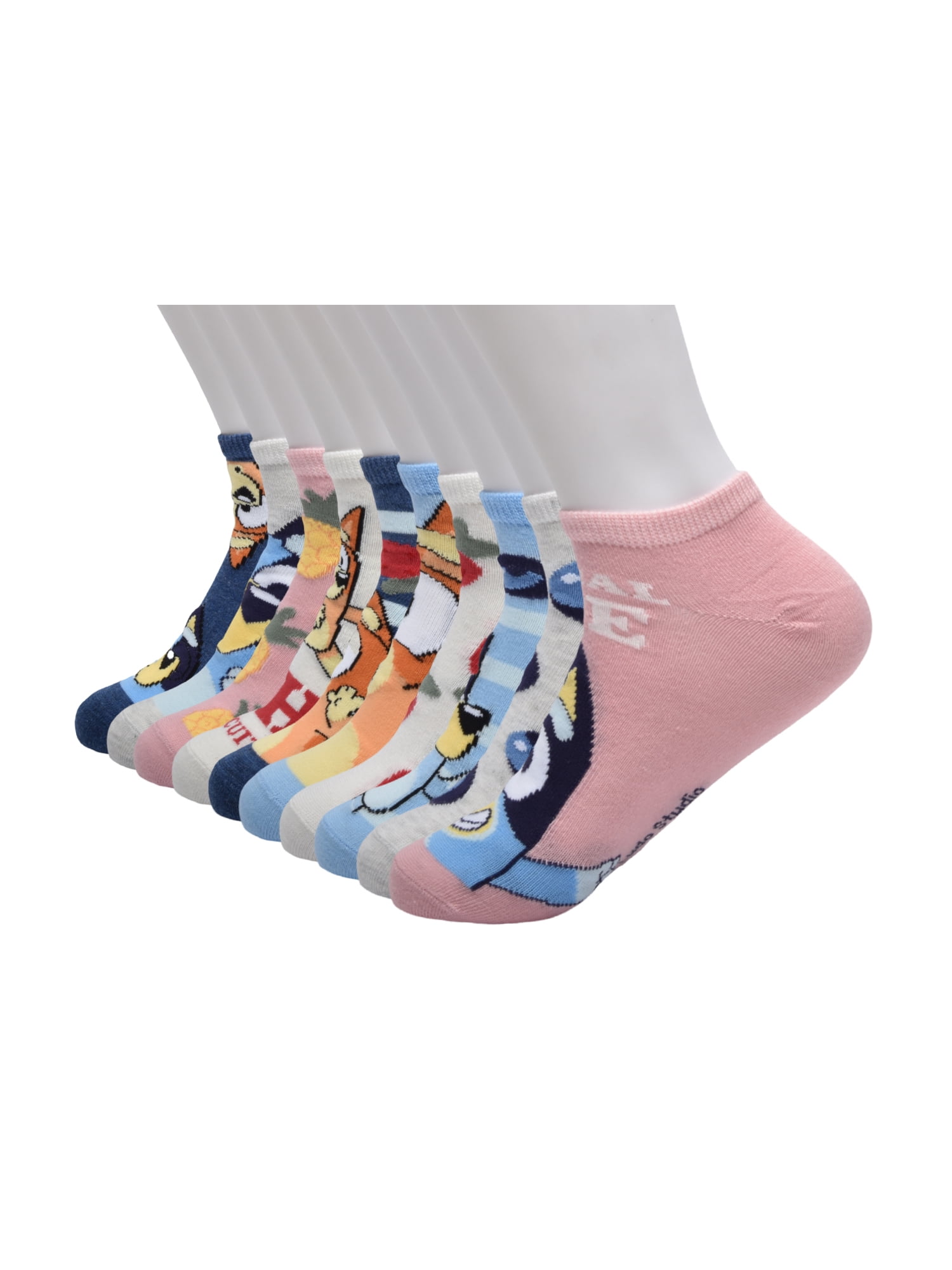 BBC Studious Bluey Women's' 10-Pack Low-Cut Socks, Shoe Size 4-10