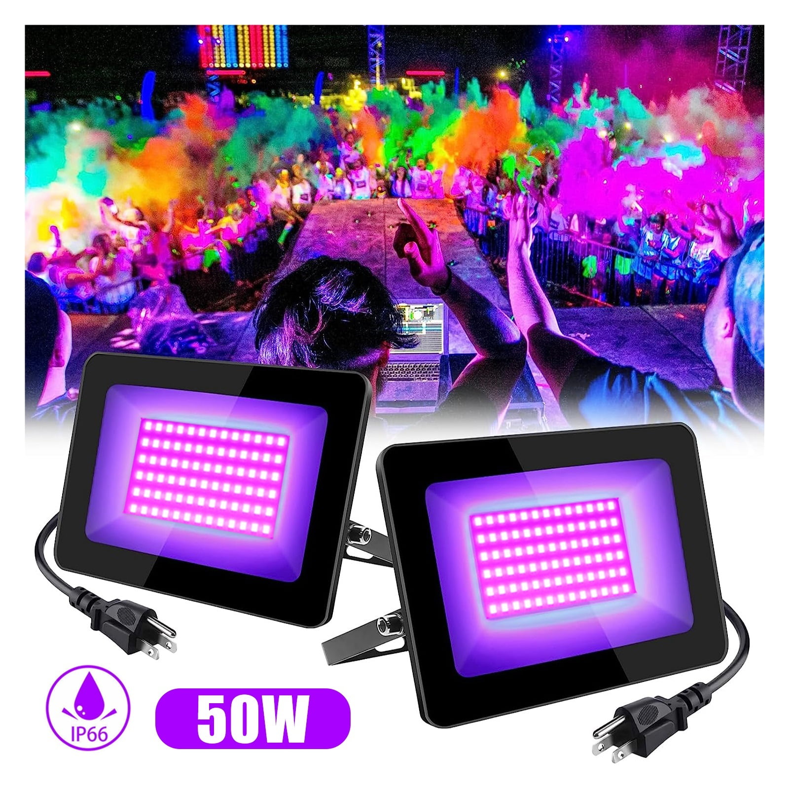 50W UV Black Light 395nm-405nm IP66 Waterproof Outdoor UV Flood Light For Blacklight Party Stage Lighting Aquarium Body Paint ,Save Energ
