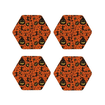 

Yiaed Halloween3 Print Leather Coasters for Drinks - Cup Coasters Coffee Table Kitchen Table Bar Home & Office Gifts Handmade Drink Coasters-Hexagon
