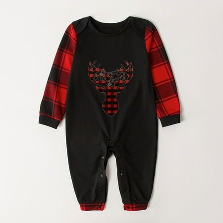 

Jialili Parent-Child Attire Christmas Suits Patchwork Plaid Printed Homewear Round Neck Long Sleeve Pajamas Baby Sets Wine 3M