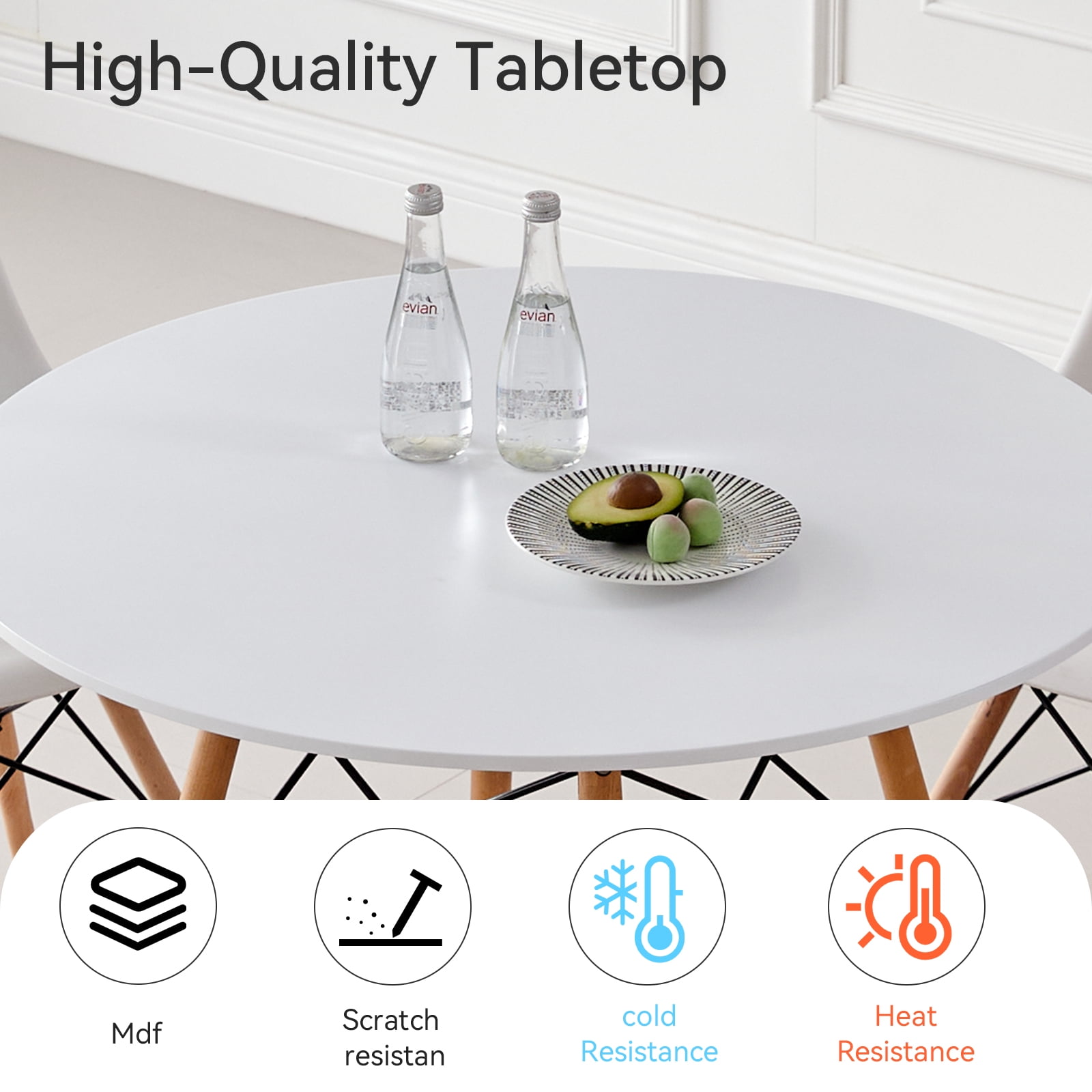 5-Piece 35.5'' Round Dining Table Set for 4, Kitchen Table Chair Set of 4, Mid-Century Modern Dinette Dining Room Table Set Dinner Table for 4 W/Solid Wood Legs, White