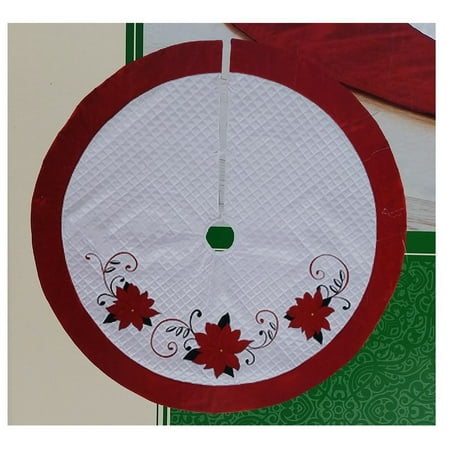 Adjustable Luxury Christmas Tree Skirt, White & Red Skirt with Red
