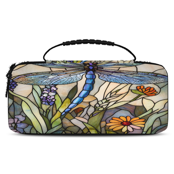 Herdesigns Dragonfly Carry Case Compatible with Nintendo Switch 2, Protective Travel Switch Carrying Case with 20 Game Card Slots for Switch Console & Accessories,Stained Glass Style Flowers