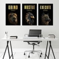 thumbnail image 4 of GUBIYU 3Pcs Black Hustle Motivational Wall Art Framed Canvas Modern Abstract Animals Poster Inspirational Wall Decor,Golden Lion Eagles Hustle Grind Execute Wall Art Painting for Office Home 12"x16", 4 of 6